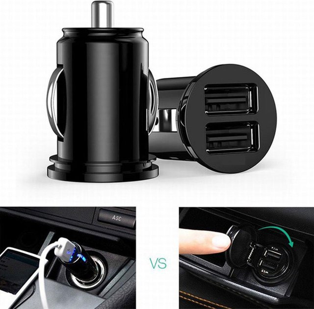 Dual USB Auto Ladegerät mit 2 Ports, 2,4 A, 5 V, Schwarz - Bild 1