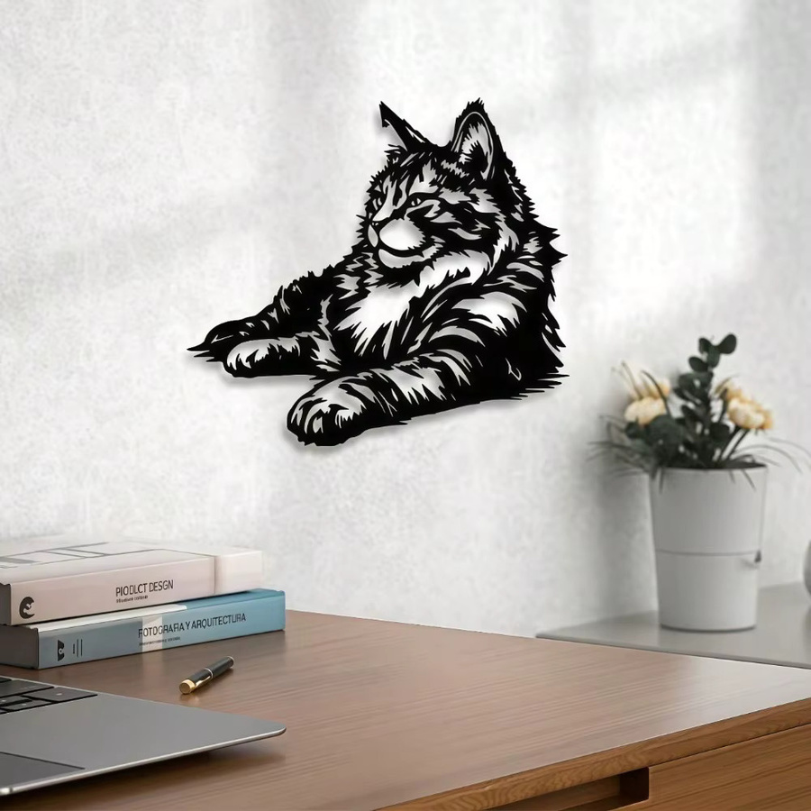CIFBUY Maine Coon Metall-Wandkunst Katzen-Skulptur Dekoration in Schwarz - Bild 2
