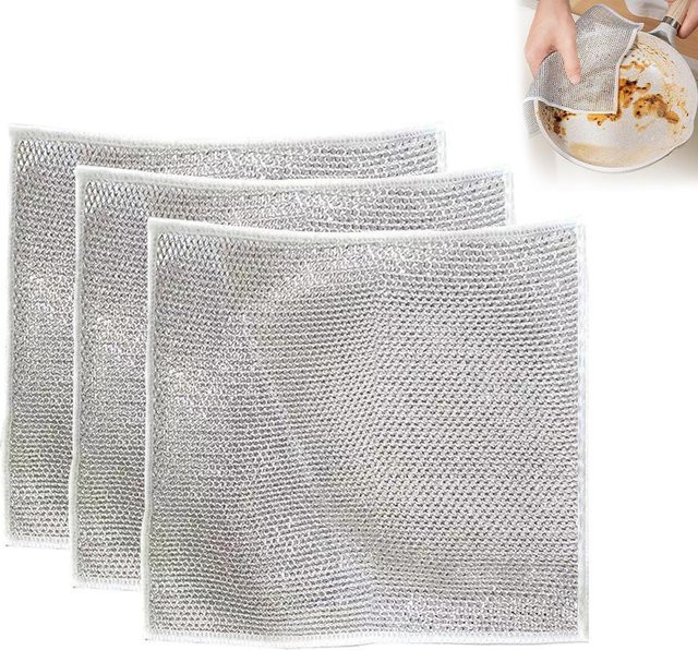 TOMTOP JMS 6er Set Draht-Geschirrtücher aus Edelstahl in Silber, kratzfeste Mehrzweck-Reinigungstücher für die Küche - Bild 1