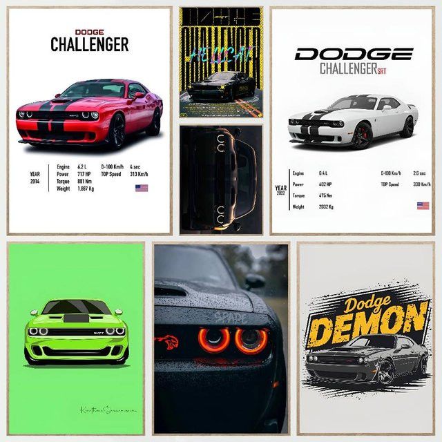 Wasserfester selbstklebender Wandaufkleber Dodge Challenger SRT Poster für deine Wanddekoration in Kaffeehaus oder Bar - Bild 1