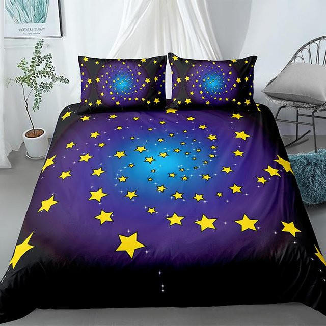 Bettwäscheset mit Sternenhimmel und Galaxie-Motiv von Binchi Outdoor Product in Dunkelblau, bestehend aus Bettbezug und Kissenbezug aus Mikrofaser, B/H: 200 x 200 cm - Bild 1