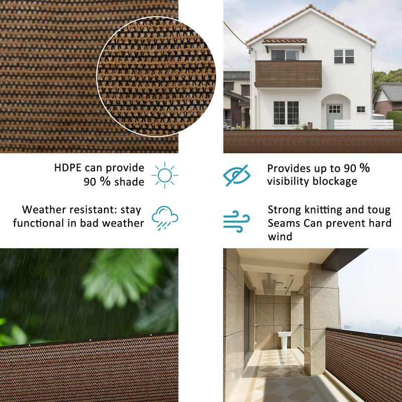 Sichtschutzzaun Netzabdeckung in Braun, 100 x 600 cm, HDPE Schattierungszaun mit 50 Kabelbindern und 10 m Seil - Bild 5
