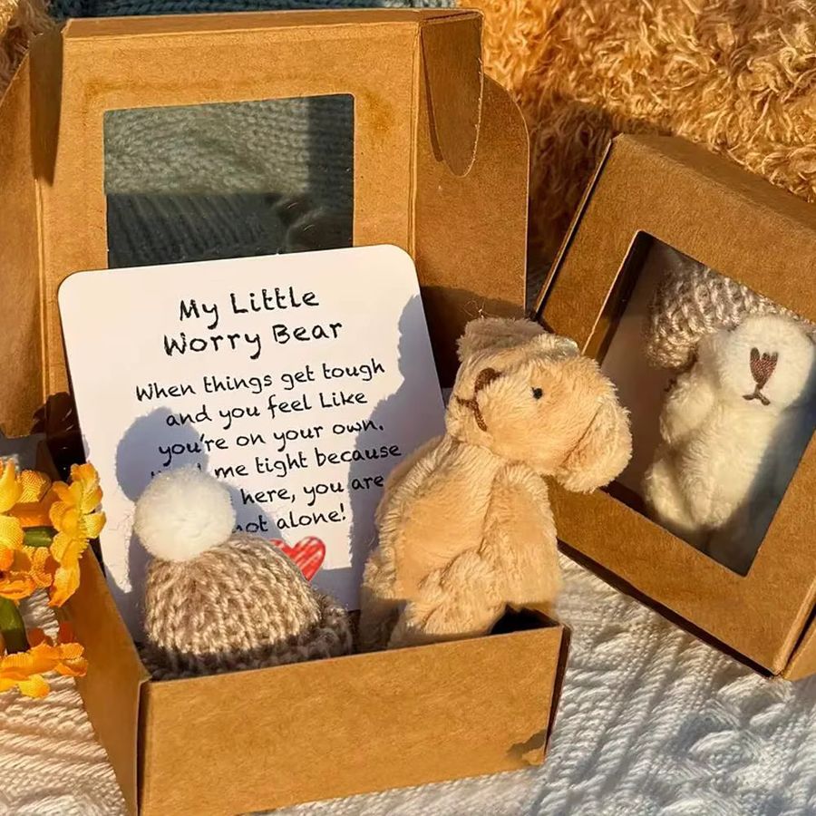 My Little Worry Bears Handgefertigter Mini-Plüschbär in Braun mit emotionaler Karte - Bild 3