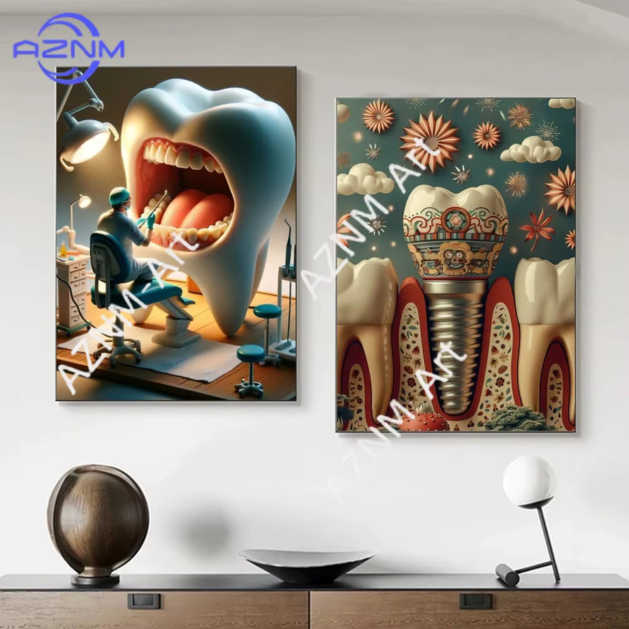 KAYOU Zahnimplantat Wandbild Modernes Abstract Poster aus wasserfestem Papier in Mehrfarbig - Bild 4
