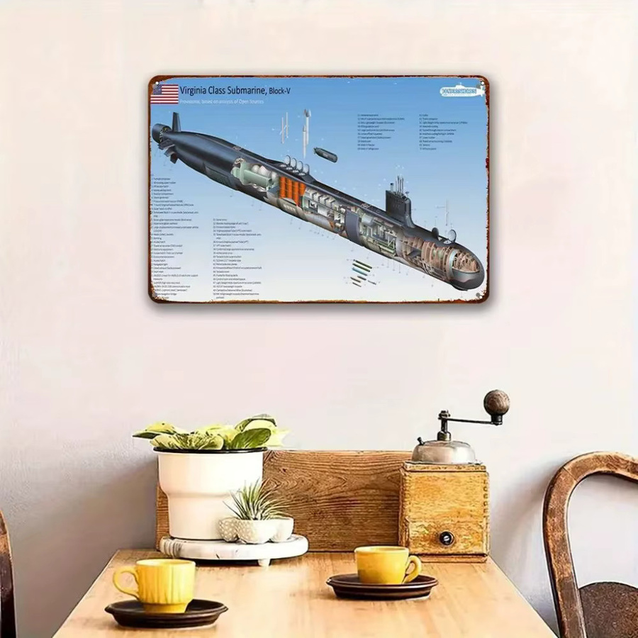 CIFBUY Vintage Virginia-Klasse U-Boot Metallschild, nautische Wandkunst aus Eisen, Mehrfarbig, Breite: 20,32 cm, Höhe: 30,48 cm - Bild 4