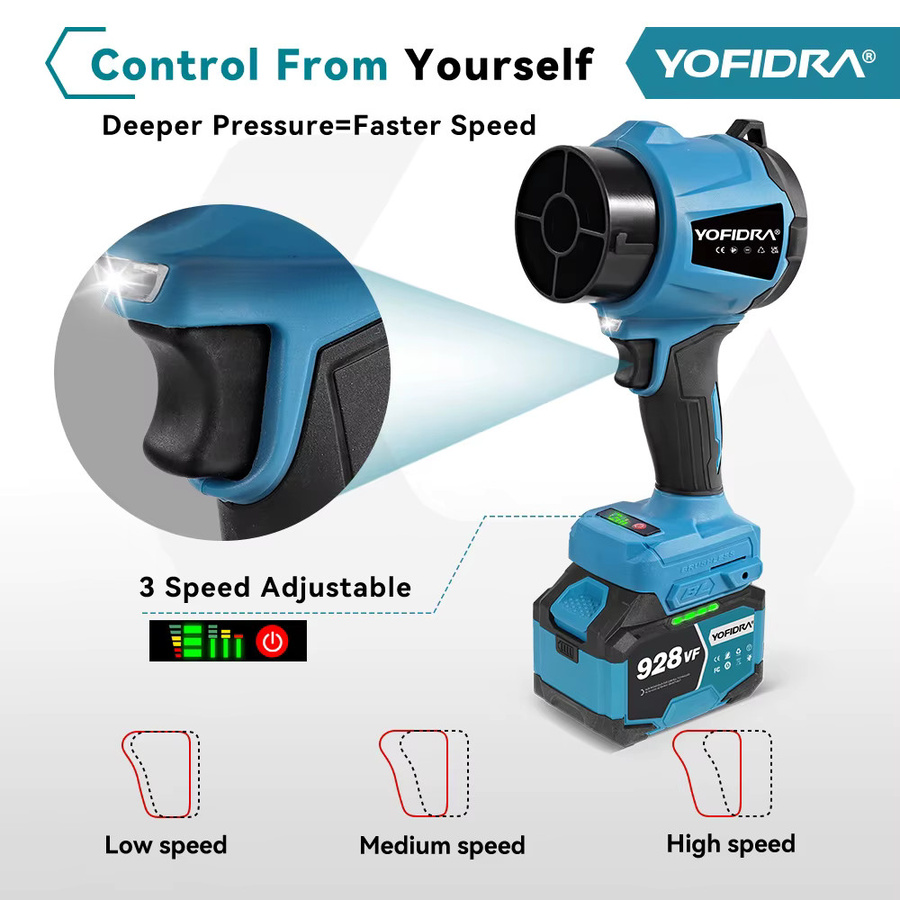 YOFIDRA Bürstenloser elektrischer Turbogebläse Hand-Laubbläser und Staubblaswerkzeug in Blau für Makita 18V Akku - Bild 3