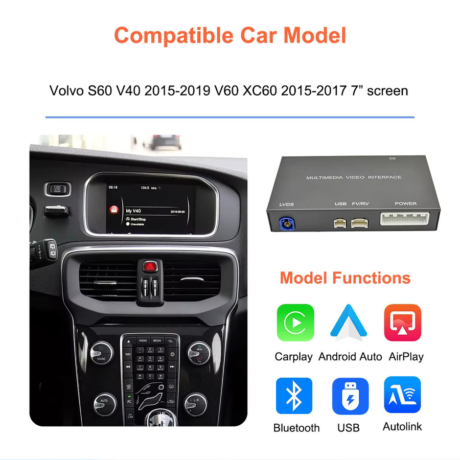 Bonroad Wireless CarPlay und Android Auto Interface Decoder Box für Volvo XC60 V60 V40 S60 2015-2019 mit Earth Button, Airplay und Autolink Modul, Schwarz - Bild 3