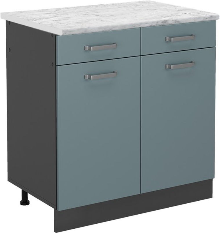 Küchenunterschrank Vicco R-line in Blau-Grau mit Marmor-Optik, B/T/H: 80 x 46 x 81,6 cm - Bild 1