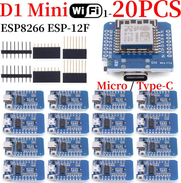 Wemos D1 Mini ESP8266 WIFI Entwicklung Board mit USB-C Anschluss und ESP-12F Modul in Blau - Bild 1