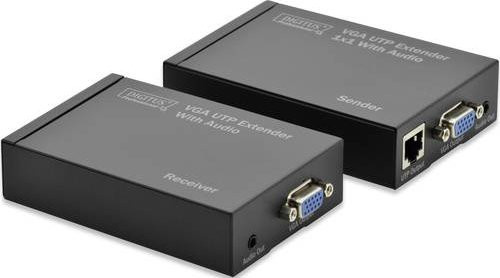 Digitus VGA-UTP-Extender Set DS-53400 in Schwarz zur VGA-Verlängerung über Ethernet/LAN mit 3,5 mm Klinke und 300 m Reichweite - Bild 1