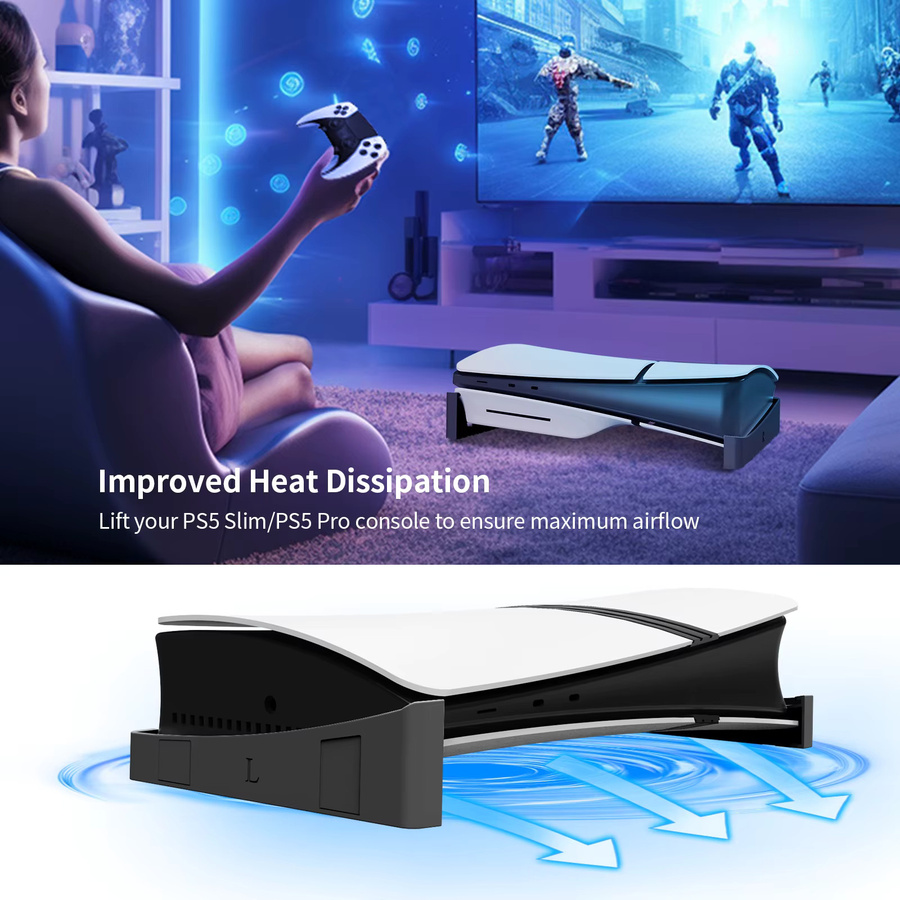 TECTINTER 2er Set Horizontale Kühlbasis und Ständer für PS5 Slim und PS5 Pro, Schwarz - Bild 3