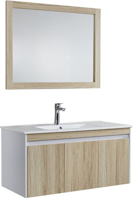 HTI-Living Badmöbel Set modern in Eiche mit Waschtisch, Spiegel und Hängeschrank - Bild 1
