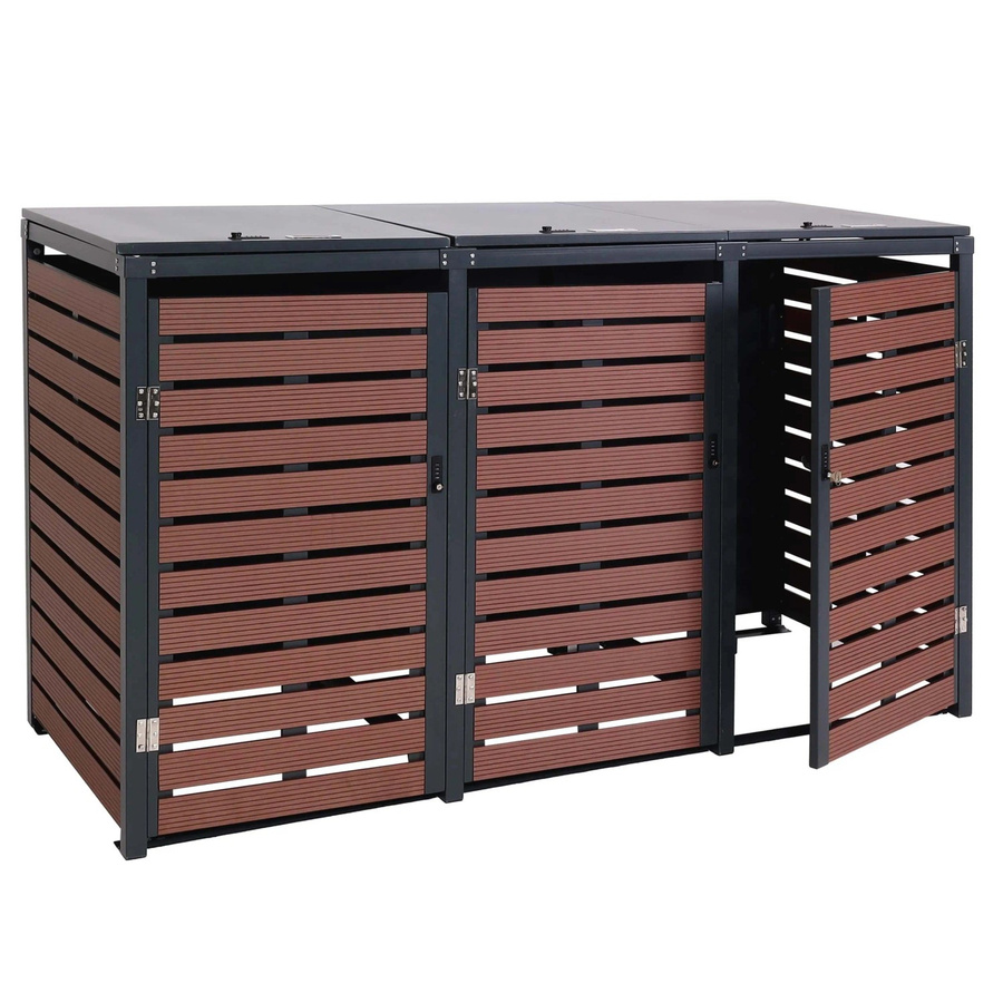 Mülltonnenverkleidung MCW-K14 Mülltonnenbox aus WPC und Metall in Walnuss-Holzoptik B/T/H: 119 x 205 x 84 cm - Bild 3