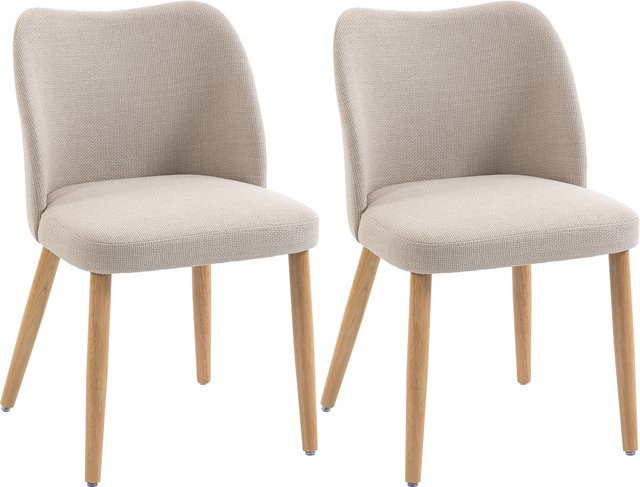 HOMCOM 2er-Set Esszimmerstühle in Leinenoptik in Beige mit Gummibaumholz-Beinen und geschwungener Rückenlehne im skandinavischen Design - Bild 1