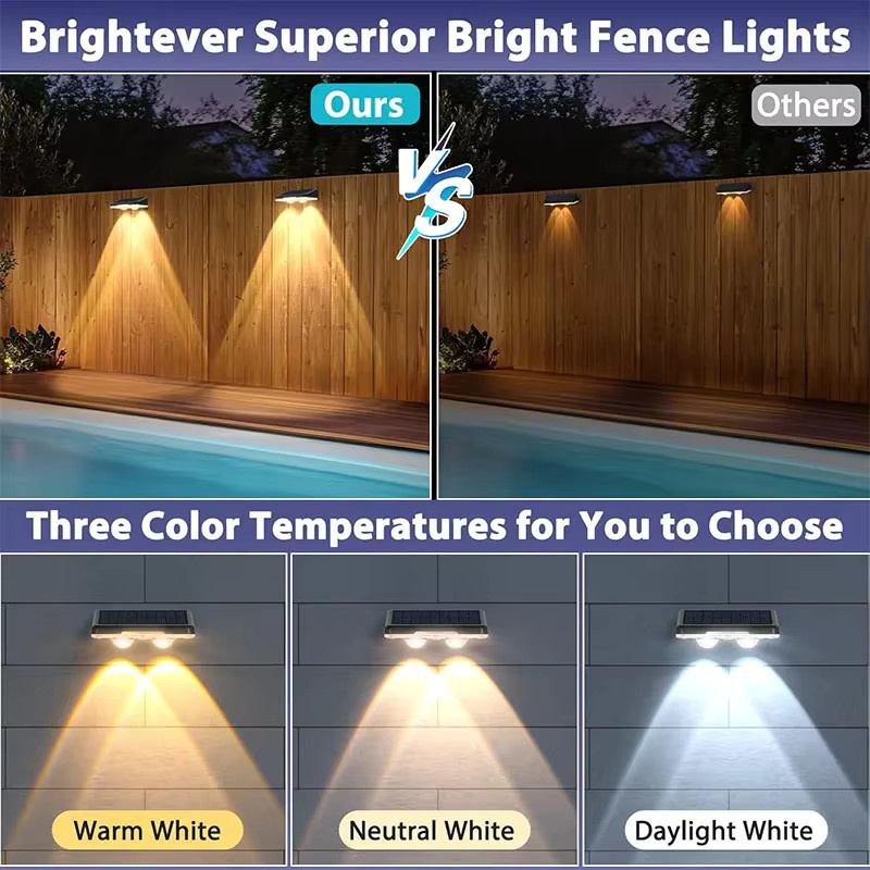 LINYILIGHT Solar-Zaunleuchten mit RGB Farbwechselnder LED für Außenbereich, Terrasse und Treppen, Schwarz - Bild 3