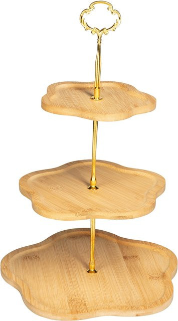Bambus-Etagere Blüten von Viva Domo in Gold und Braun mit floralem Design - Bild 1