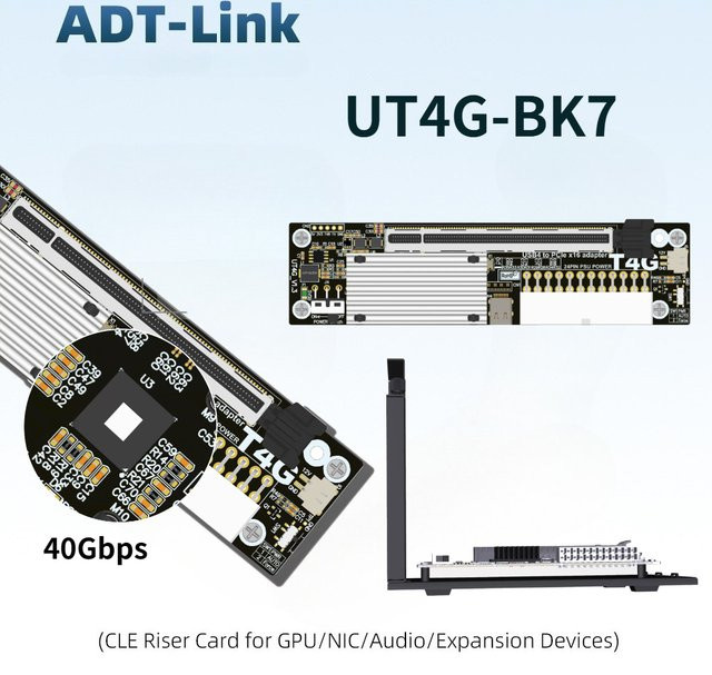 ADT-Link UT4G USB4 zu PCIe 4.0 x4 eGPU-Adapter für Thunderbolt 3/4, Schwarz - Bild 1