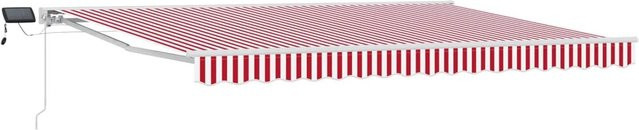 vidaXL Manueller Markisenrahmen mit LED-Beleuchtung aus Aluminium und Polyester, Rot und Weiß, B: 400 cm, T: 300 cm - Bild 1