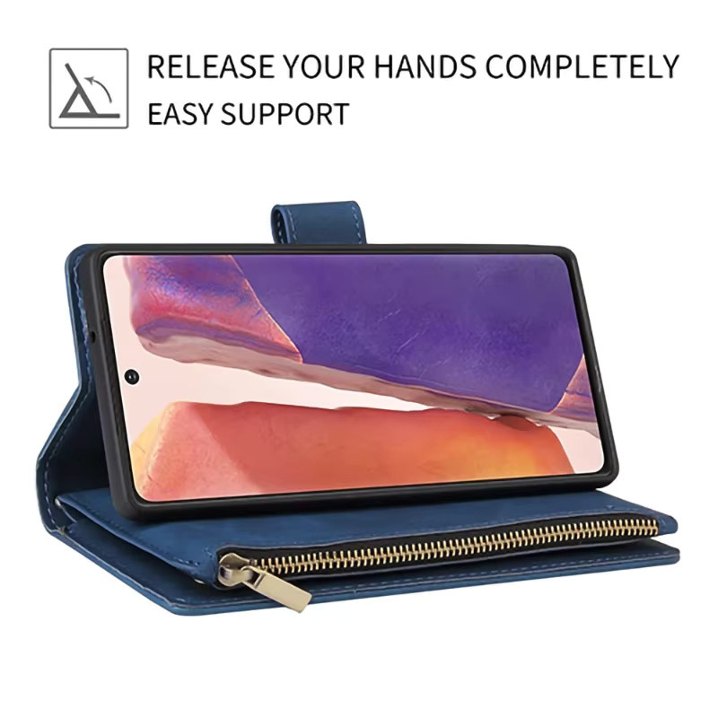 Samsung Flip Wallet Phone Cover Ledertasche mit Reißverschluss für Galaxy A16 A26 A36 A56 A06 A15 A25 A35 A55 A05S A14 A34 A54 A13 A33 A53 in Blau - Bild 4