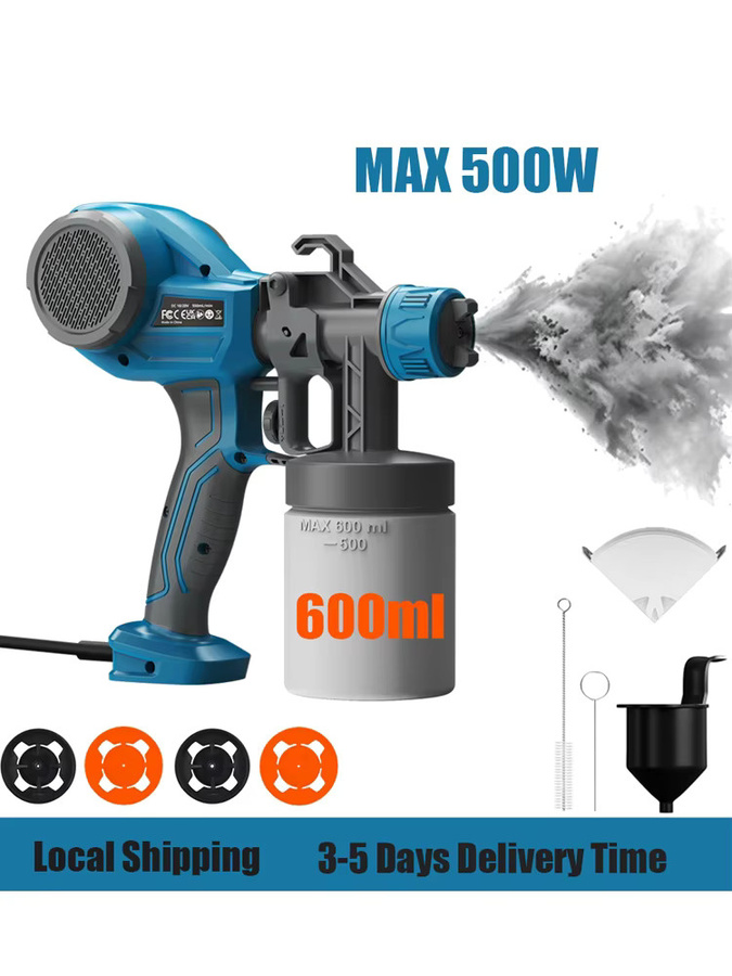 Parrior HVLP Farbsprühgerät in Blau, 500 W elektrisches Farbsprühsystem mit 4 Düsen (1,0/1,5/1,8/2,0 mm) und 3 Sprühmustern, 0,7 kg ultraleicht für Anfänger und Heimwerker - Bild 7