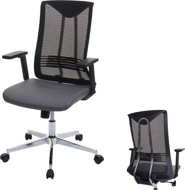 Ergonomischer Bürostuhl MCW J53 in Grau aus Kunstleder mit Kopfstütze und Höhenverstellung - Bild 1