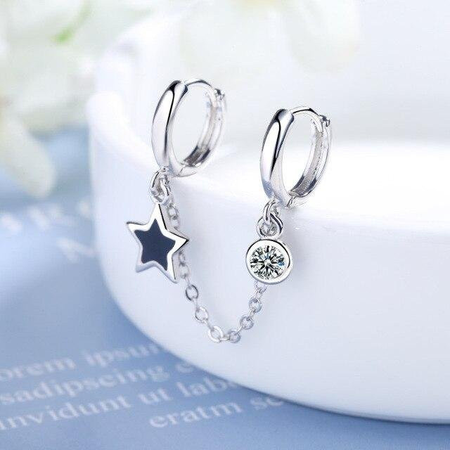 Creolen Pentagram Schwarzer Stern, 925 Silber, Zirkonia, Damen - Bild 1