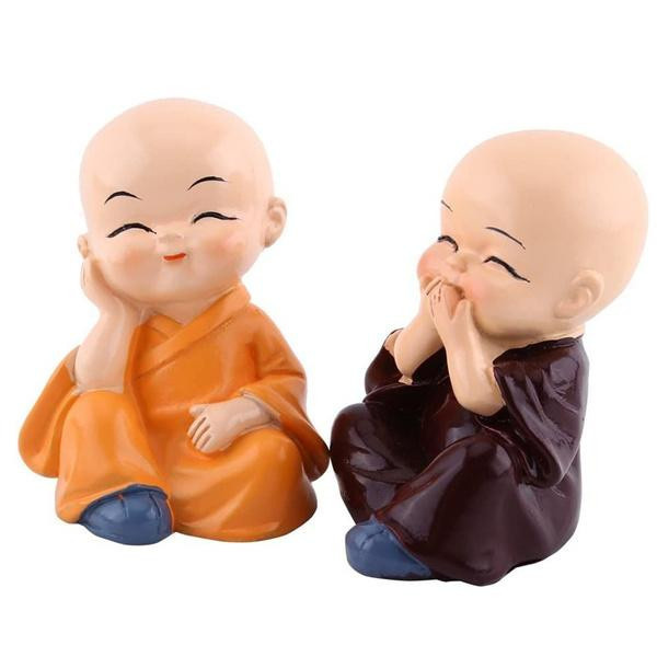 Set mit 4 dekorativen Mönchsfiguren aus Harz von Good Luck Zuo als Tischornamente mit den Motiven Höre nichts Böses, sehe nichts Böses, sprich nichts Böses und tue nichts Böses - Bild 2