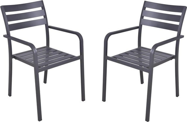 DELUKE Gartenstuhl WILMA 2er Set aus Aluminium in Anthrazit, wetterfeste Outdoor-Essstühle mit Armlehnen und Stapelfunktion - Bild 1