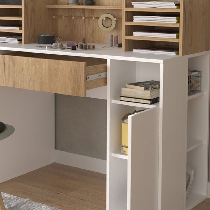 Vicco Schreibtisch Basteltisch XL Weiß Sonoma mit Regalen und Schubfach B/T: 126,8 x 100 cm - Bild 2