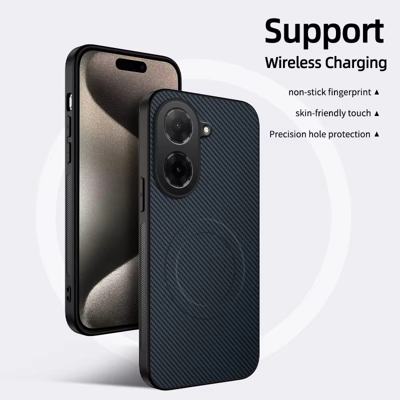 Magnetische Xiaomi Poco C71 Schutzhülle aus PU-Leder mit Carbonfaser-Muster in Blau - Bild 5