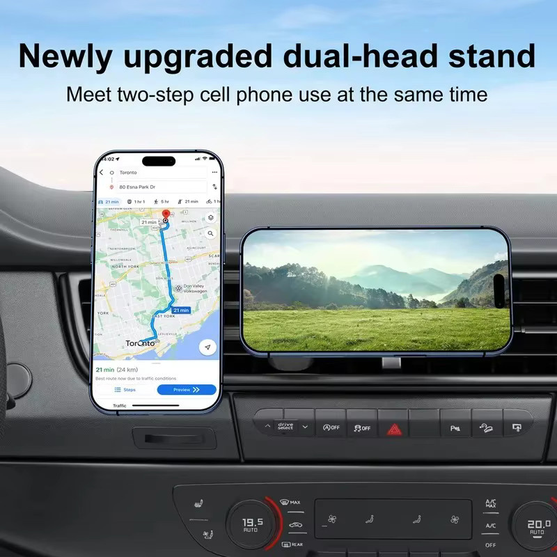 Beworth Magnetische Auto-Entlüftungshalterung für iPhone 16 mit 2 Handyhalterungen, Schwarz - Bild 2