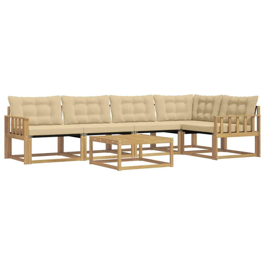 vidaXL Outdoor-Sofagarnitur in L-Form aus Akazienholz mit Textilene-Polstern, 6-teiliges Set in Weiß und Beige, B/T/H: 79 x 79 x 37 cm - Bild 2