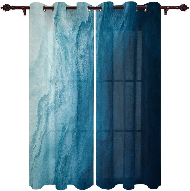 A Family Of Home Textiles Vorhang mit blauem Meerwasser-Wellenlandschaft-Print, modern und transparent, B: 135 cm, H: 185 cm - Bild 1