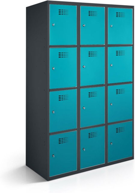rotstahl Fächerschrank mit 12 Fächern in Türkis und anthrazitgrauem Korpus, B/T/H: 90 x 50 x 180 cm - Bild 1