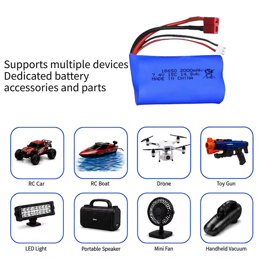 Wiederaufladbarer 7,4V Li-Ion Akku 18650 mit 2000mAh und 15C High Rate für RC-Autos und Geländewagen, Blau - Bild 2