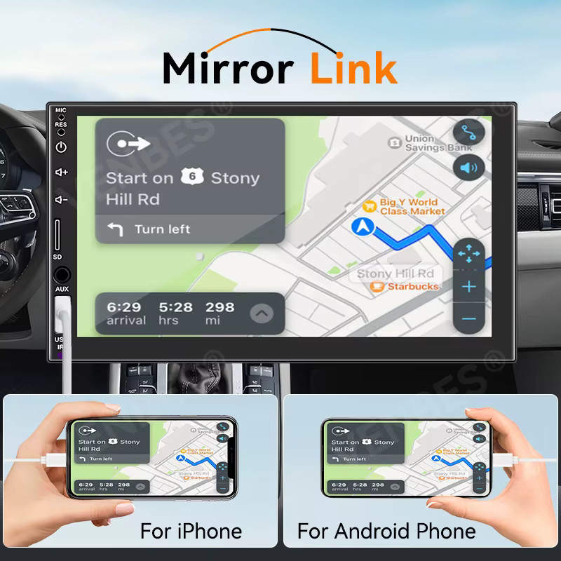 VENBES Autoradio mit 7 Zoll Touchscreen, 1 DIN In-Car Multimedia-Player mit Mirror Link, Bluetooth 5.0, USB und CVBS-Kamera in Schwarz - Bild 3