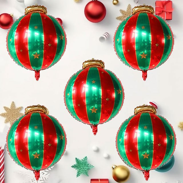 YAYB 5er Set Weihnachts-Folienballons in Rot und Grün, Runde Weihnachtskugeln als Partydekoration - Bild 1
