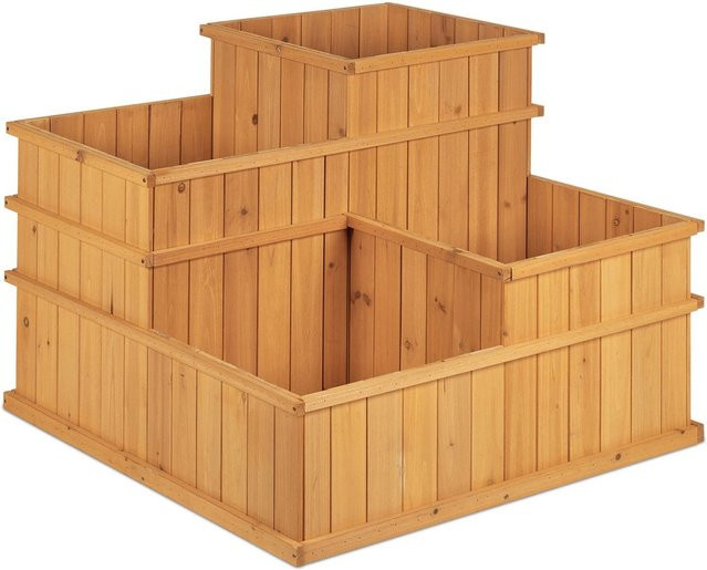 Relaxdays Hochbeet aus Tannenholz in Natur, 4 Stufen, B/T/H: 81 x 81 x 61 cm - Bild 1