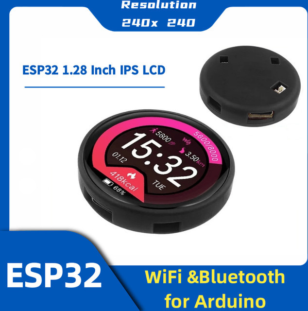 QSZNTEC ESP32-C3 Entwicklungsboard mit 1,28 Zoll rundem GC9A01 IPS-LCD-Display, WiFi und Bluetooth in Schwarz - Bild 1