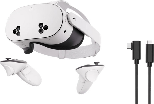 Meta Quest 3S 128GB VR-Headset mit BlueBuilt PC Link-Kabel in Weiß und Blau - Bild 1