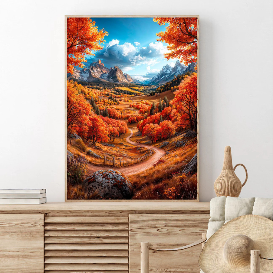 Potdemiel Leinwandbild mit Naturlandschaft Wald und Bergen in herbstlichen Farben - Bild 2