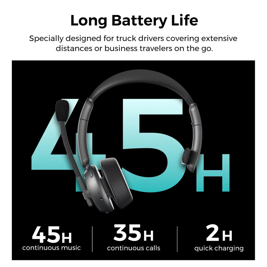 Nuroum HP31SU Bluetooth 5.3 Kabelloses Over-Ear-Headset mit ENC-Geräuschunterdrückungsmikrofon und Stummschalttaste in Schwarz - Bild 2