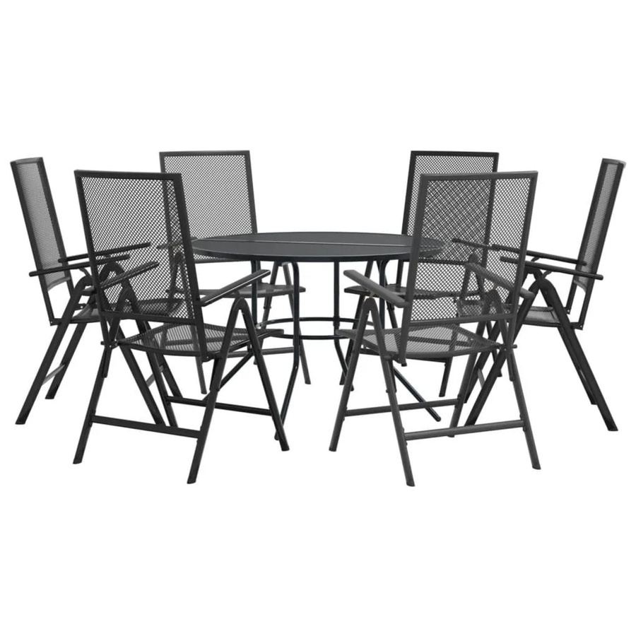 Furnicato 7-teiliges Gartenmöbel-Set mit rundem Tisch und verstellbaren Stühlen aus pulverbeschichtetem Stahl in Anthrazit, B/T/H: 110 x 104 x 61 cm - Bild 2
