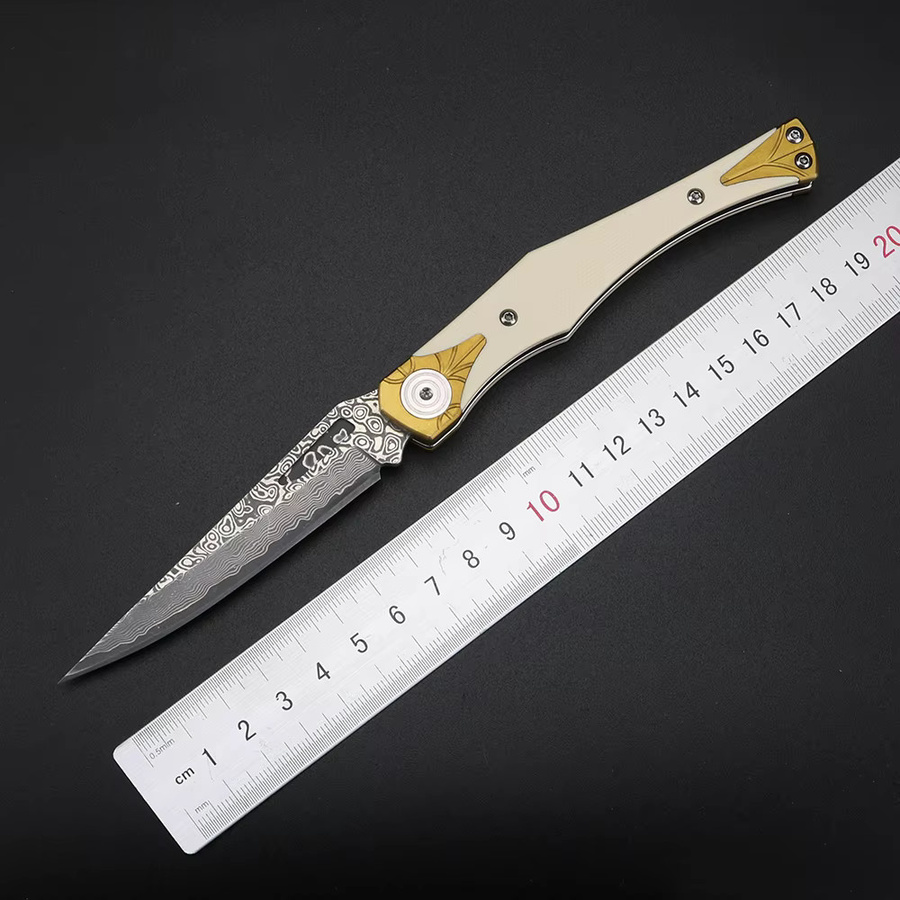 XUANTENG Spider G10 Klappmesser aus Damaststahl mit Griff in Weiß und Multicolour als multifunktionales Outdoor-Camping-Werkzeug - Bild 2