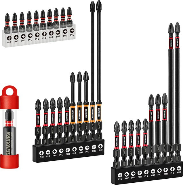 Geinxurn Impact magnetisches 2-Kreuzschlitz-Schraubendreher-Bit-Set aus legiertem Stahl mit Aufbewahrungsorganisator - Bild 1