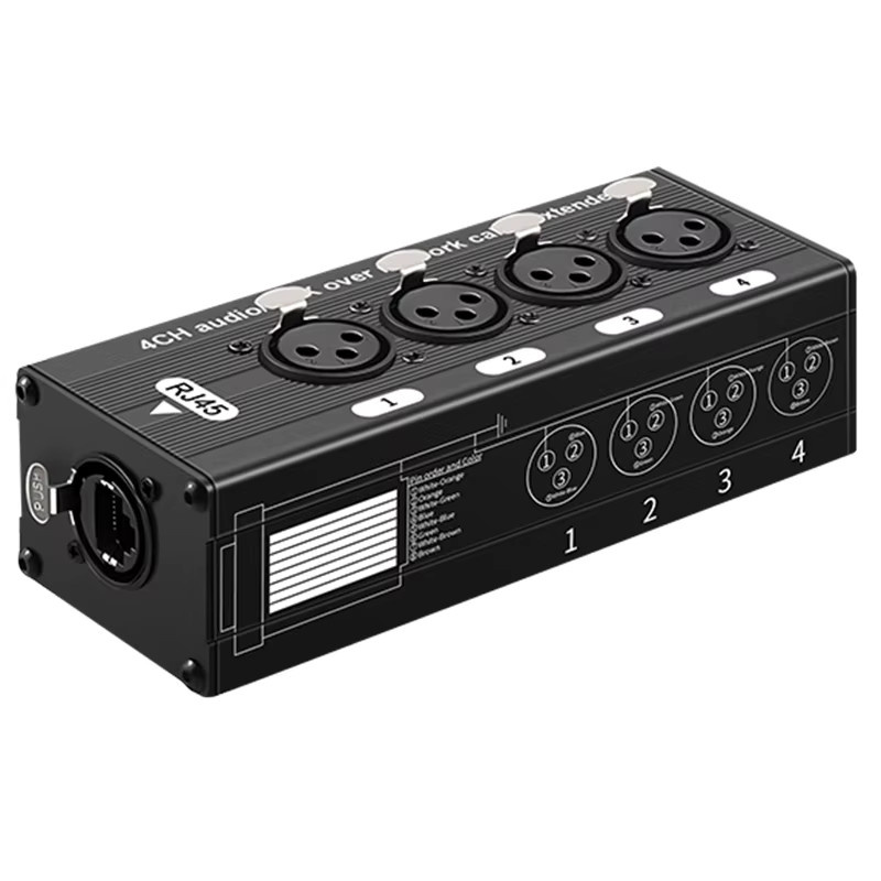 TITAK 4-Kanal XLR Audio-Extender Adapter über Cat5/Cat6 in Schwarz für Mikrofon, Bühnenlicht und Mischpult - Bild 2