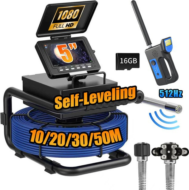 GAMWATER Kanalinspektionskamera mit 512Hz Selbstnivellierung und IP68 wasserdichtem Glasfaserkabel - Bild 1