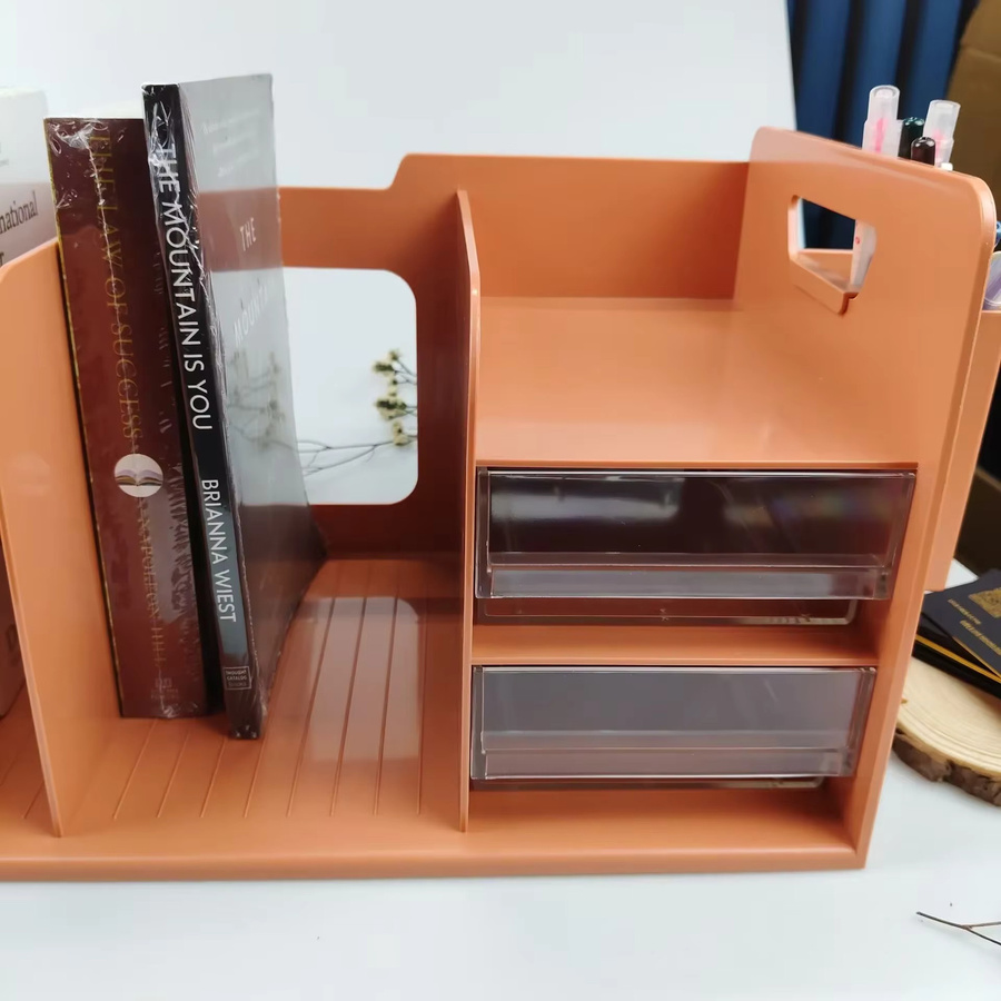 Multifunktionales Bücherregal mit Schublade und Schallwand aus Kunststoff für Studenten, erhältlich in Grau oder Orange - Bild 2