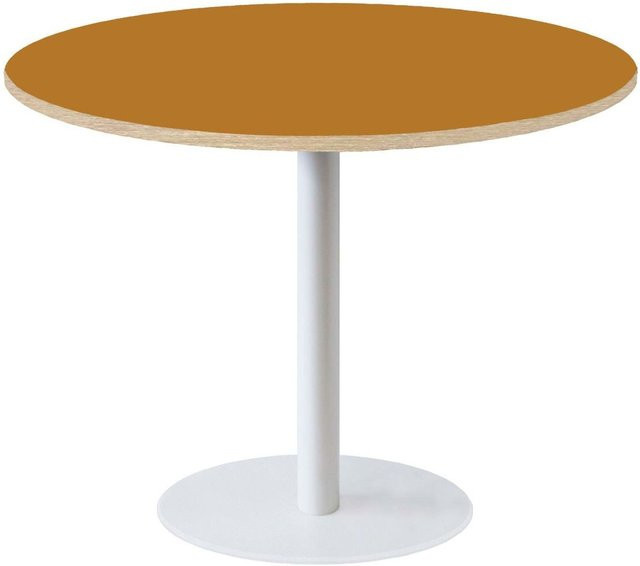 RestooTab Tisch Rome XL rund in Weiß mit senf/braunem Dekor, Höhe: 75 cm, Durchmesser: 120 cm - Bild 1