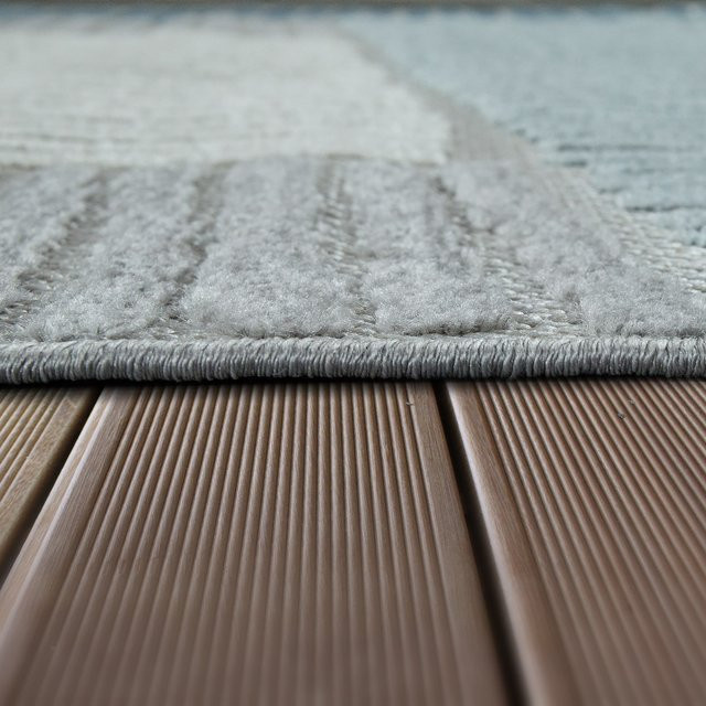 Runder In- & Outdoor-Teppich Stylo in Blau mit Hoch-Tief-Effekt, Durchmesser: 120 cm - Bild 1